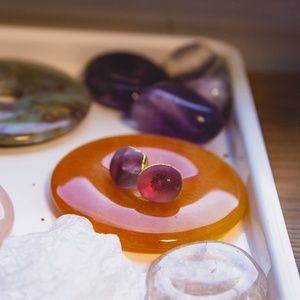Purple Fluorite Stone18k Gold Plated Stud Earrings